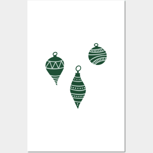 Cute Christmas Tree Ornament Doodle in Forest Green Posters and Art